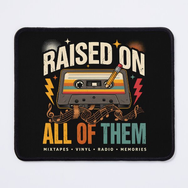 Item preview, Raised On All Of Them, Gifts for Retro Music Lovers Vintage Cassette & Vinyl Design designed and sold by Lina Caro.