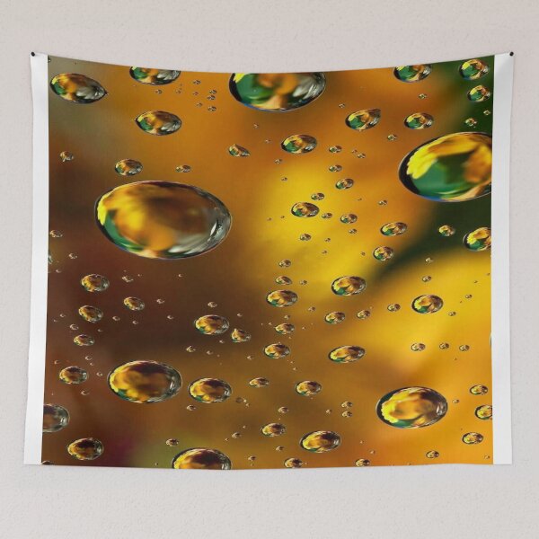 Item preview, The Radiance of Light Drops, Golden Water Drops with Colored Reflections - Abstract Macro Photography designed and sold by RAYBIL.