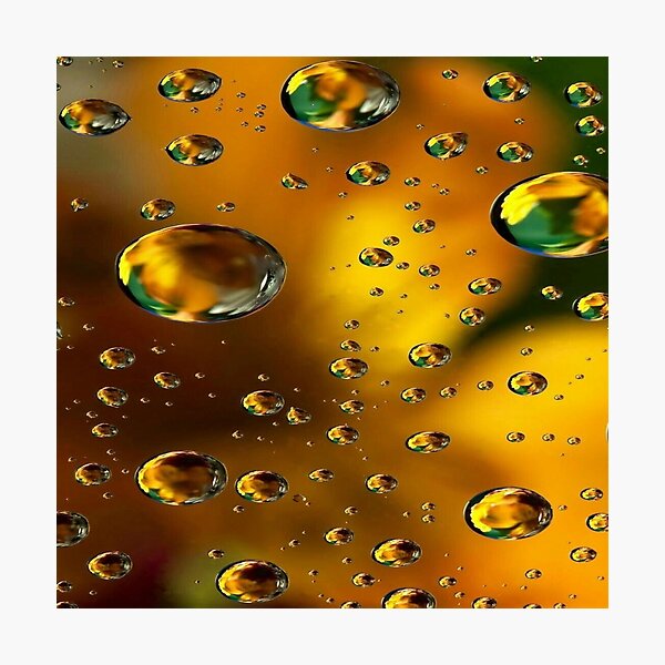 Item preview, The Radiance of Light Drops, Golden Water Drops with Colored Reflections - Abstract Macro Photography designed and sold by RAYBIL.