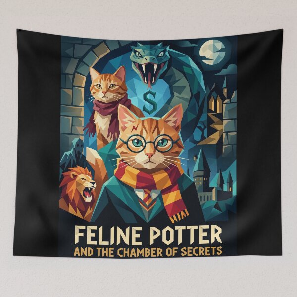 Item preview, Wizard cat with glasses and mystical snake, fantasy geometric art designed and sold by TheCoolCatsMx.