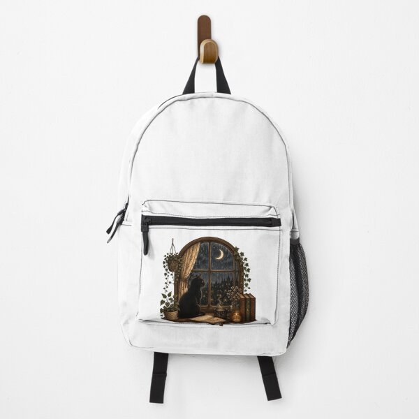 Item preview, Cozy Black Cat by the Rainy Window | Cottagecore Night Art designed and sold by Lumivo Studio.