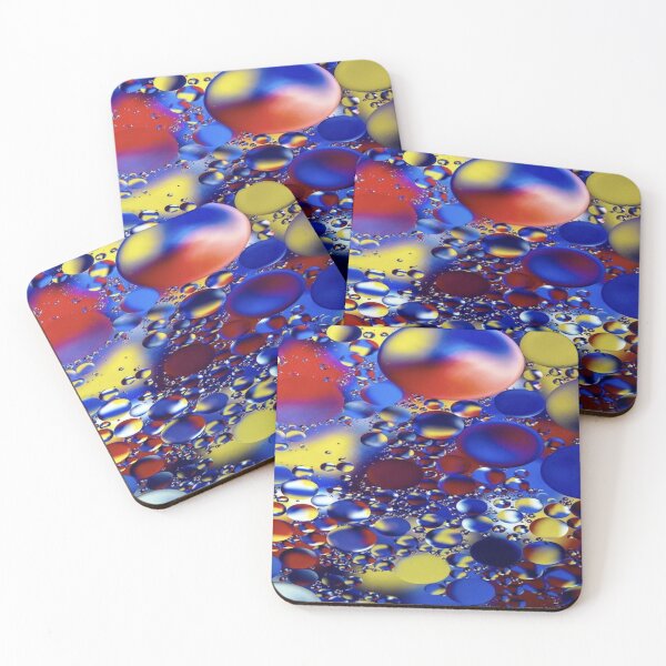 Item preview, The Hypnotic Dance of Liquid Spheres: Multicolored Abstract Bubbles - Macro Art in Blue, Yellow & Red Liquid designed and sold by RAYBIL.