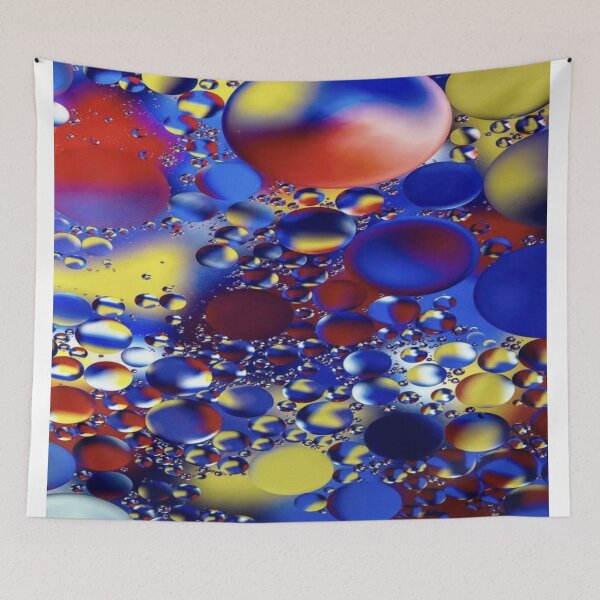 Item preview, The Hypnotic Dance of Liquid Spheres: Multicolored Abstract Bubbles - Macro Art in Blue, Yellow & Red Liquid designed and sold by RAYBIL.