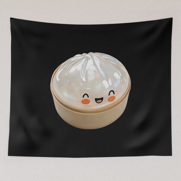 Item preview, White Shiny Kawaii Squishy Dumpling Toy in Bamboo Steamer – Photorealistic Cutout designed and sold by EmeraldeaArt.