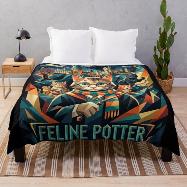 Item preview, Wizard cat with striped scarf and mystical castle geometric art designed and sold by TheCoolCatsMx.