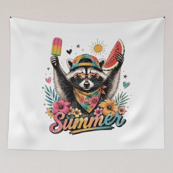 Item preview, Summer Raccoon Beach Vibes Popsicle Watermelon Cute Tropical Animal designed and sold by DesignDenDo ⭐⭐⭐⭐⭐.