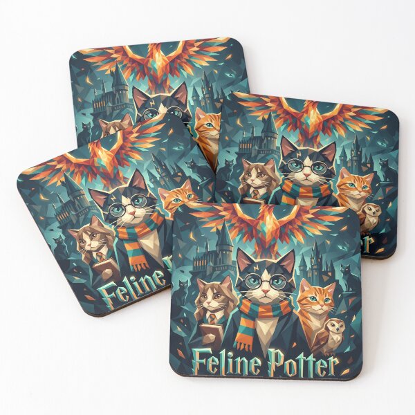 Item preview, Wizard cat with fire phoenix and mystic castle geometric art designed and sold by TheCoolCatsMx.