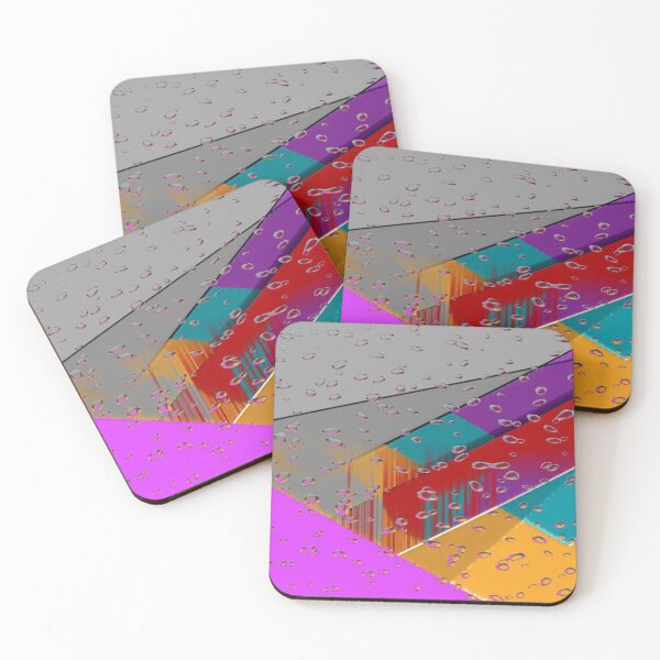Item preview, A Rain of Colors Over the Geometric City: Colorful Diagonal Bands in the Rain - Geometric Abstract Art with Water Drops designed and sold by RAYBIL.