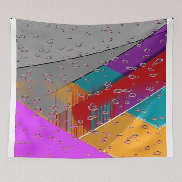 Item preview, A Rain of Colors Over the Geometric City: Colorful Diagonal Bands in the Rain - Geometric Abstract Art with Water Drops designed and sold by RAYBIL.