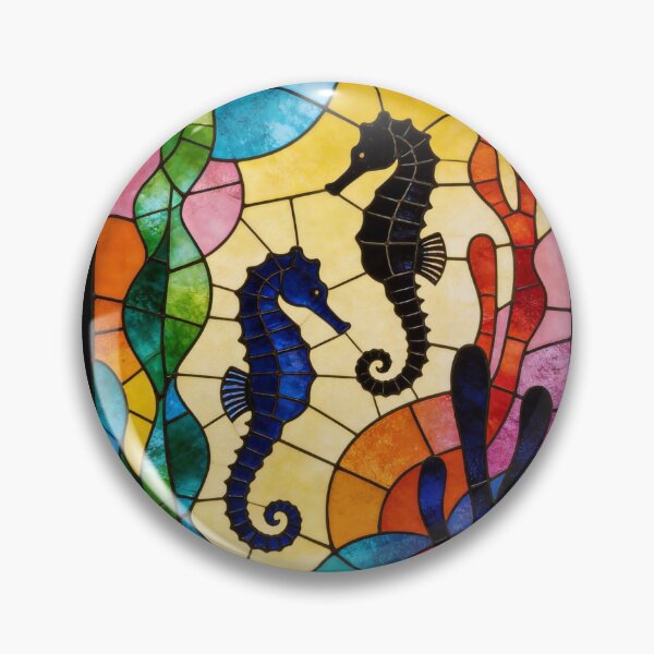 Item preview, Full Color Stained Glass Window of Seahorses designed and sold by Ciervo Primavera.