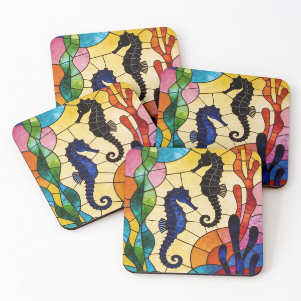 Item preview, Full Color Stained Glass Window of Seahorses designed and sold by Ciervo Primavera.