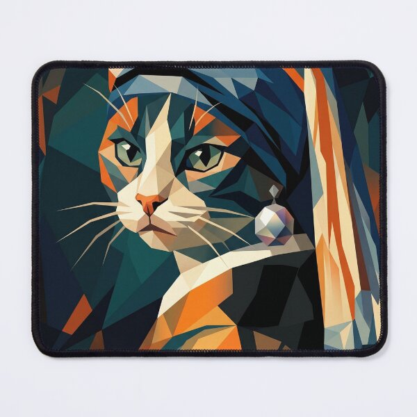 Item preview, Elegant cat portrait with turban and pearl earring, classic geometric art designed and sold by TheCoolCatsMx.