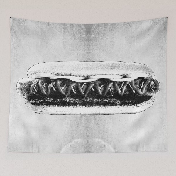 Item preview, Grilled Hot Dog with Pickles and Onions Illustration designed and sold by Ghoul Enterprises.