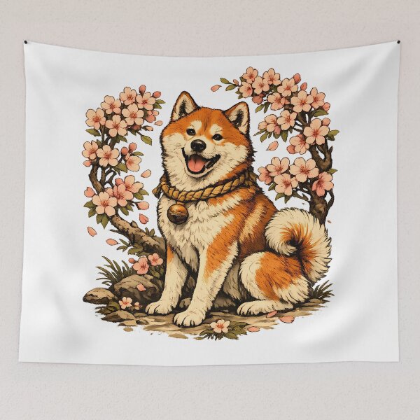Item preview, Akita among cherry blossoms designed and sold by Daily Quirk.