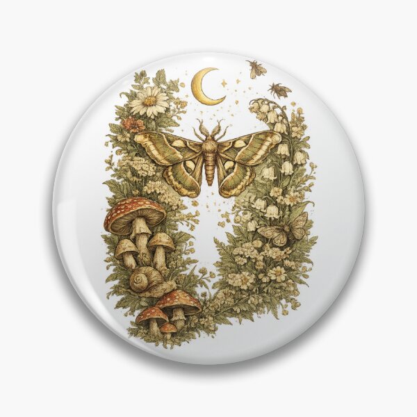 Item preview, Vintage Moth and Moon Botanical Illustration – Gothic Nature Art with Mushrooms and Wildflowers designed and sold by SP319.