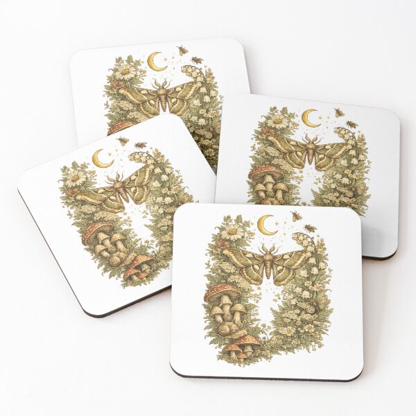 Item preview, Vintage Moth and Moon Botanical Illustration – Gothic Nature Art with Mushrooms and Wildflowers designed and sold by SP319.