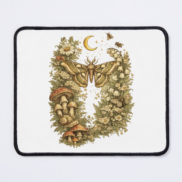 Item preview, Vintage Moth and Moon Botanical Illustration – Gothic Nature Art with Mushrooms and Wildflowers designed and sold by SP319.