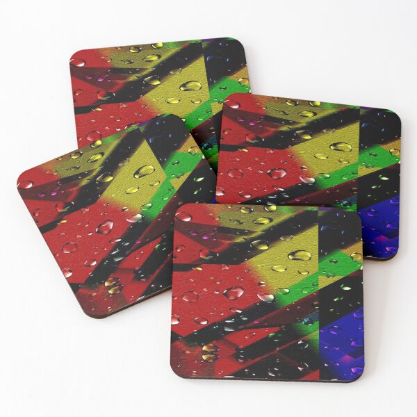 Item preview, The Chromatic Explosion of Wet Leather: Diagonal Rainbow Stripes on Textured Leather in the Rain - Abstract Art with Realistic Water Droplets designed and sold by RAYBIL.