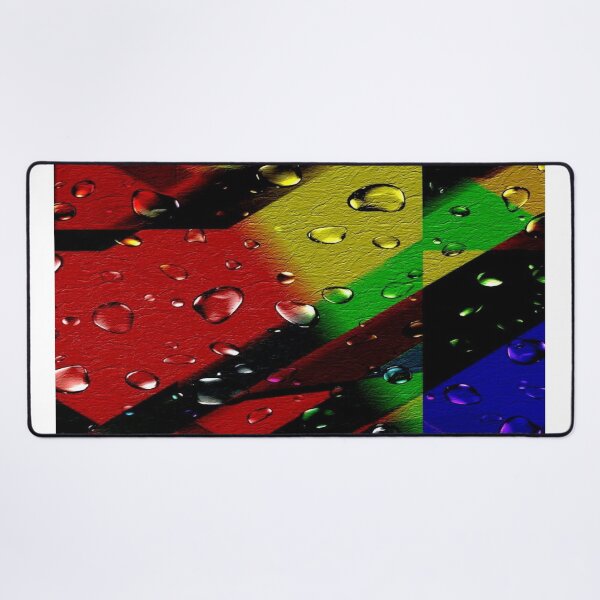 Item preview, The Chromatic Explosion of Wet Leather: Diagonal Rainbow Stripes on Textured Leather in the Rain - Abstract Art with Realistic Water Droplets designed and sold by RAYBIL.