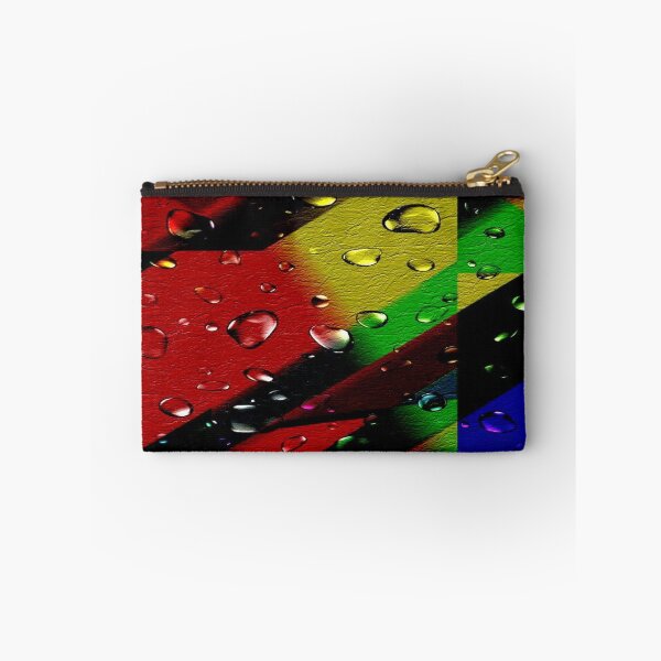 Item preview, The Chromatic Explosion of Wet Leather: Diagonal Rainbow Stripes on Textured Leather in the Rain - Abstract Art with Realistic Water Droplets designed and sold by RAYBIL.
