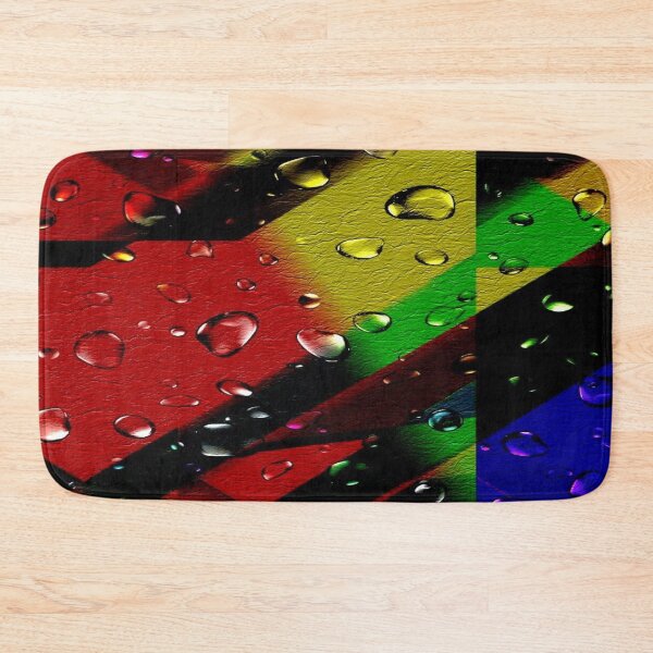 Item preview, The Chromatic Explosion of Wet Leather: Diagonal Rainbow Stripes on Textured Leather in the Rain - Abstract Art with Realistic Water Droplets designed and sold by RAYBIL.