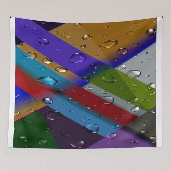 Item preview, Liquid Prism of Infinite Colors: Diagonal Prismatic Bands in the Rain - 3D Abstract Art with Reflective Water Droplets designed and sold by RAYBIL.