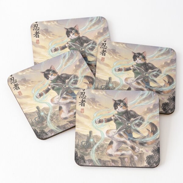 Item preview, Ninja warrior cat and mystical energy watercolor style designed and sold by TheCoolCatsMx.