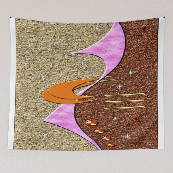 Item preview, The Cosmic Journey of Retro Design: Abstract Retro Shape in Purple & Orange - Vintage Graphic Art with Stars and Granular Texture designed and sold by RAYBIL.