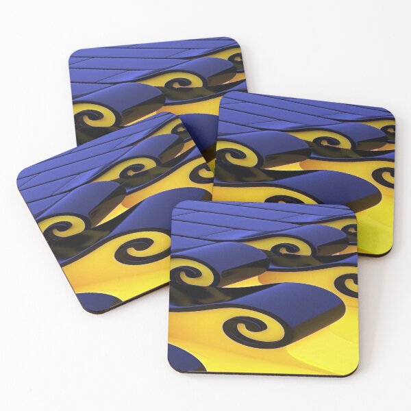 Item preview, Geometric Dance of Glossy Waves: Abstract 3D Waves in Midnight Blue and Yellow - Wavy Design with Glossy Black Spirals designed and sold by RAYBIL.