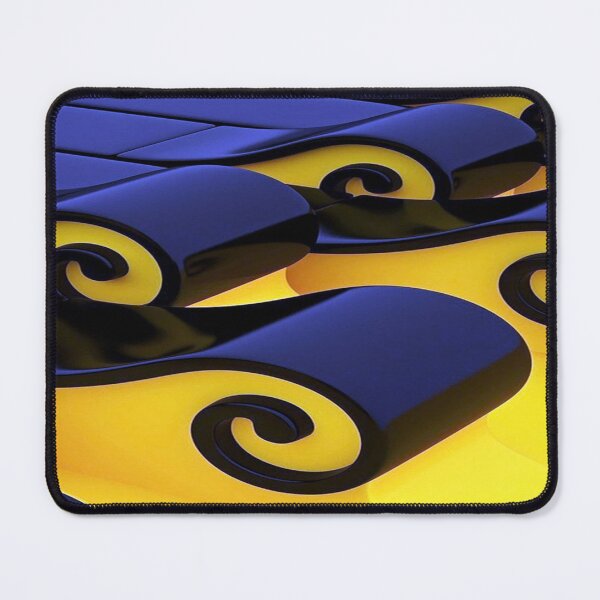 Item preview, Geometric Dance of Glossy Waves: Abstract 3D Waves in Midnight Blue and Yellow - Wavy Design with Glossy Black Spirals designed and sold by RAYBIL.