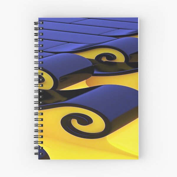 Item preview, Geometric Dance of Glossy Waves: Abstract 3D Waves in Midnight Blue and Yellow - Wavy Design with Glossy Black Spirals designed and sold by RAYBIL.