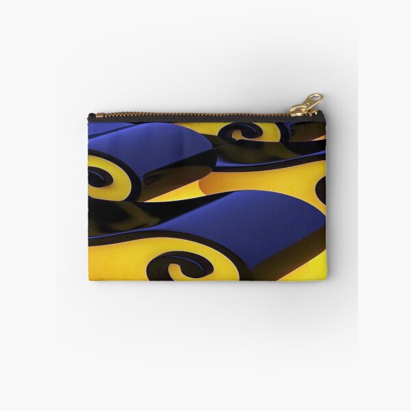 Item preview, Geometric Dance of Glossy Waves: Abstract 3D Waves in Midnight Blue and Yellow - Wavy Design with Glossy Black Spirals designed and sold by RAYBIL.