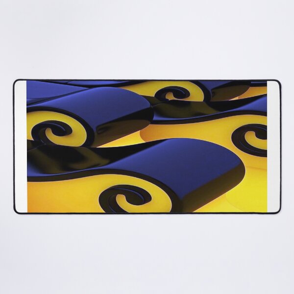 Item preview, Geometric Dance of Glossy Waves: Abstract 3D Waves in Midnight Blue and Yellow - Wavy Design with Glossy Black Spirals designed and sold by RAYBIL.