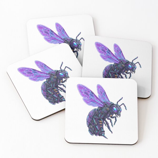 Item preview, Futuristic Cyberpunk Mechanical Bee Neon Wings Illustration designed and sold by CurioStick.