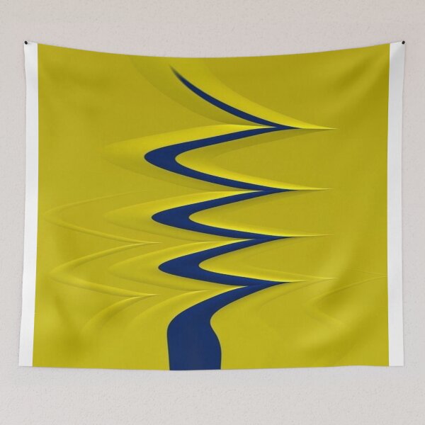 Item preview, The Elegance of Pure Movement: Abstract 3D Wave in Navy Blue on a Yellow Background - Minimalist, Wavy, and Elegant Design designed and sold by RAYBIL.
