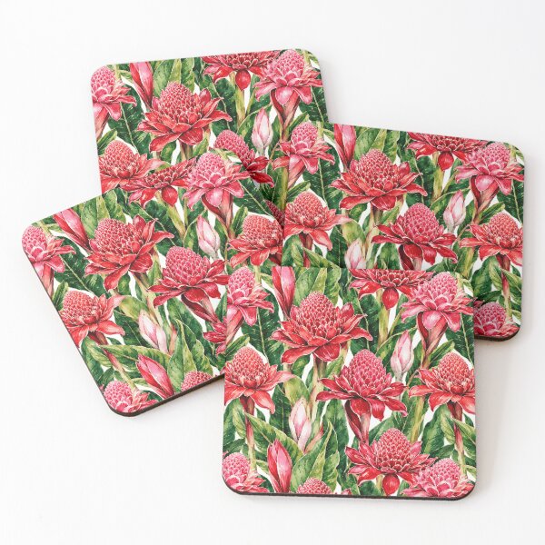 Item preview, Torch Ginger Exotic Red Watercolor Seamless Pattern designed and sold by Inkworksbyshery.