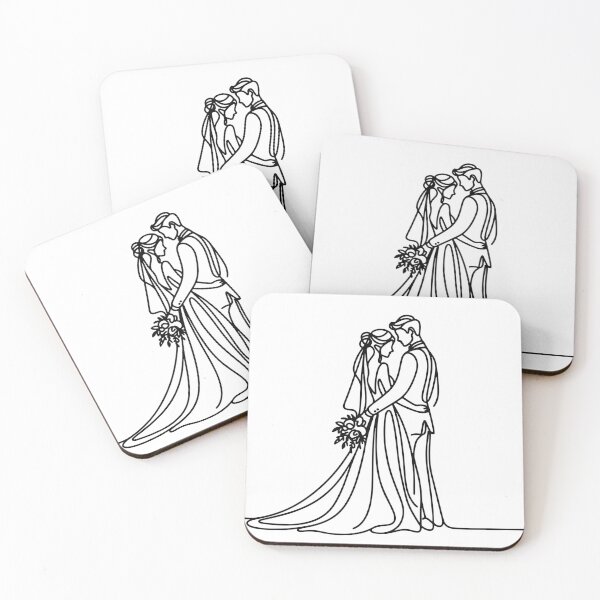 Item preview, Elegant Wedding Couple Bride & Groom Line Art designed and sold by pixiedustpaint.