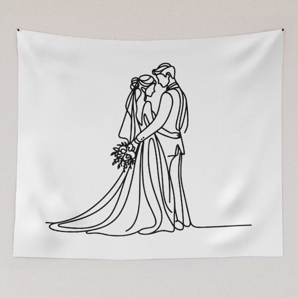 Item preview, Elegant Wedding Couple Bride & Groom Line Art designed and sold by pixiedustpaint.