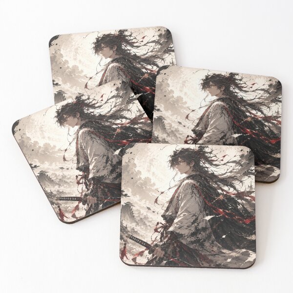 Item preview, Dark Fantasy Japanese Anime Samurai with Red Moon and Dragon designed and sold by Japan-kanji-ya.