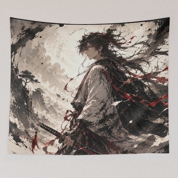Item preview, Dark Fantasy Japanese Anime Samurai with Red Moon and Dragon designed and sold by Japan-kanji-ya.