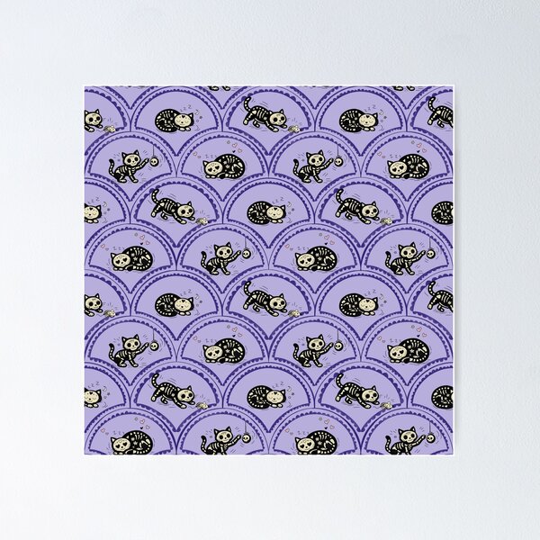 Item preview, Skeleton Cats Scallop Pattern, Cute Gothic Halloween Cat Print, Lavender Spooky Kittens, Kawaii Goth Seamless Pattern designed and sold by Pharmkitty.