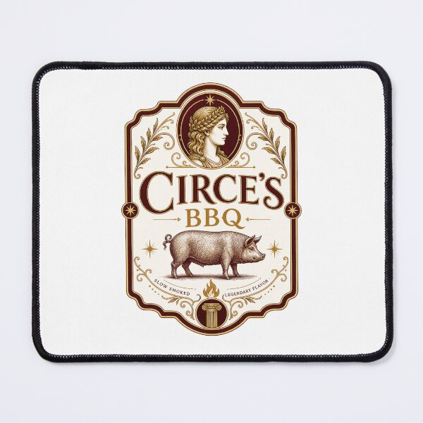 Item preview, Greek Mythology BBQ Circe's Smokehouse Odyssey Pig Roast Pitmaster Humor Vintage Emblem designed and sold by The Junto Shop.