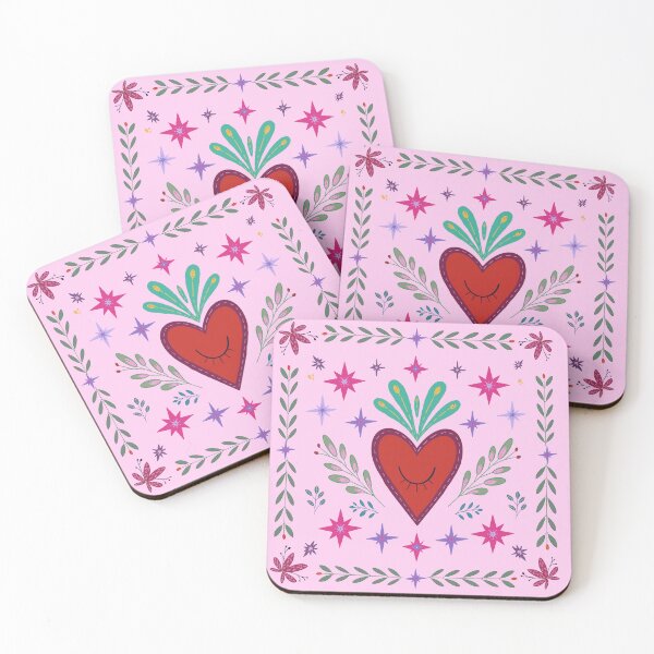 Item preview, Happy Heart pink folk art designed and sold by Astrajess.