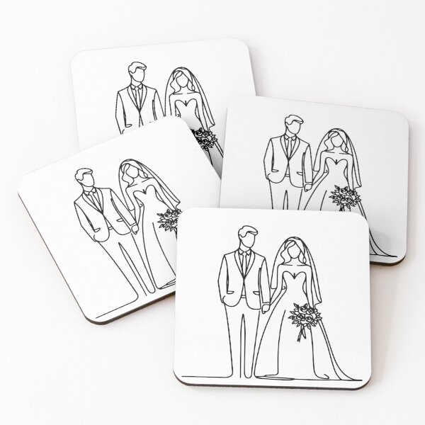 Item preview, Just Married Minimal Bride and Groom Wedding Line Art designed and sold by pixiedustpaint.