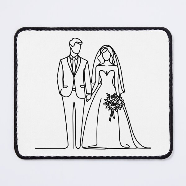 Item preview, Just Married Minimal Bride and Groom Wedding Line Art designed and sold by pixiedustpaint.