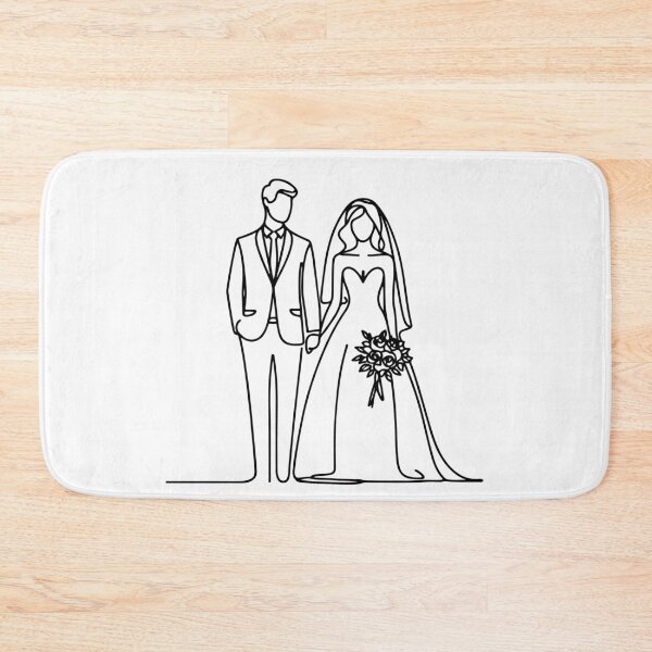 Item preview, Just Married Minimal Bride and Groom Wedding Line Art designed and sold by pixiedustpaint.