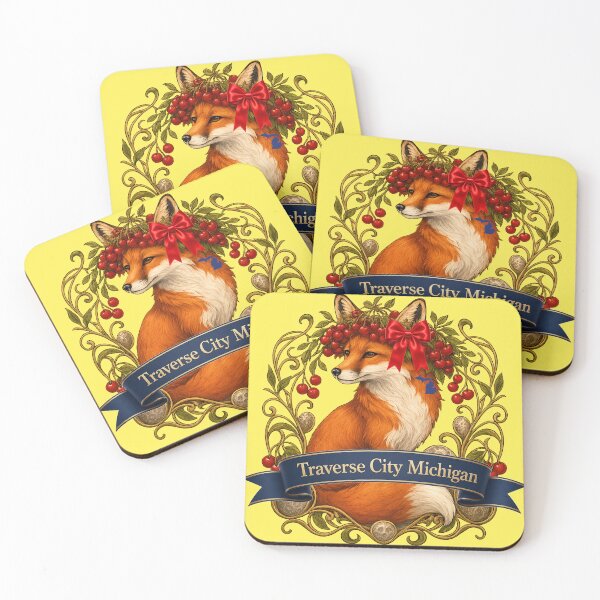 Item preview, Traverse City Fox & Cherries | Northern Michigan Artwork designed and sold by FreshWaterWares.