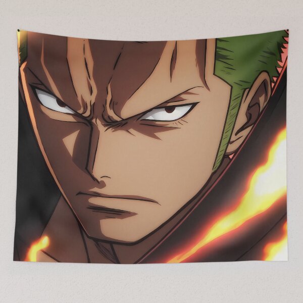 Item preview, Roronoa Zoro One Piece Firelit Closeup Serious Stare designed and sold by SolenneAzur.