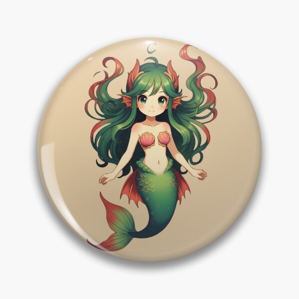 Item preview, Cute Anime Mermaid Girl Green and Coral Hair Illustration designed and sold by digitalbob60.