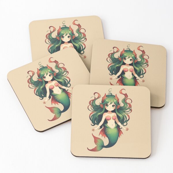 Item preview, Cute Anime Mermaid Girl Green and Coral Hair Illustration designed and sold by digitalbob60.
